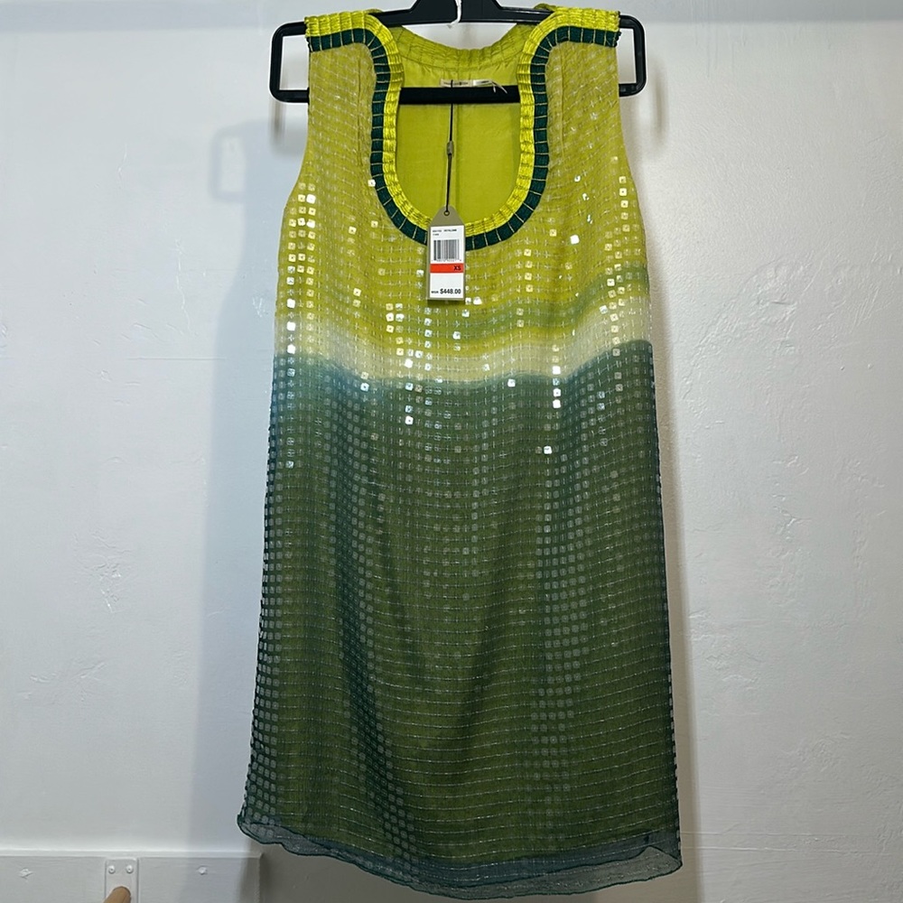 NWT Max Studio Special Edition 100% Silk Sequin Lined Green Mini Dress Sz XS